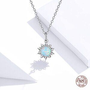 NWT Natural Opal Sun Pendant Necklace S925 Sterling Silver Platinum Plated